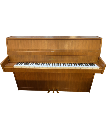 Used upright piano Schimmel 104M, satin walnut finish, brass fittings