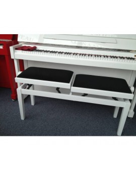 Double white bench for 4 hands pianos, playing height adjustment